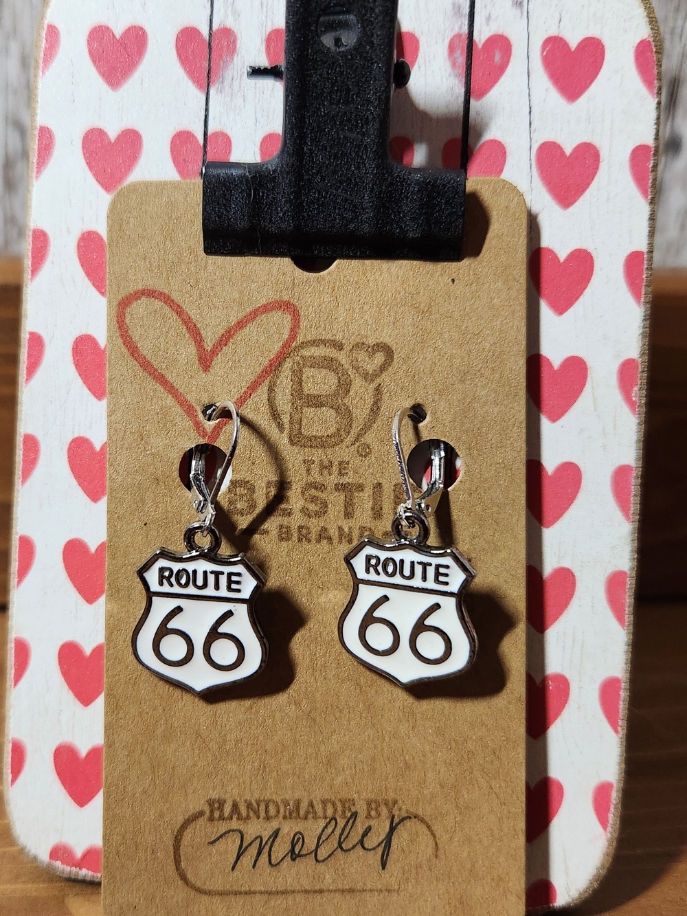 The Besties Brand Route 66 White Enamel Road Sign Dangle Drop Earrings Leverback